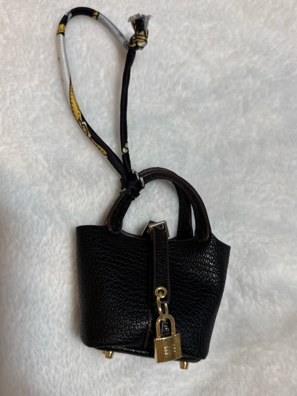 BAG CHARM Black vegan Leather Mini Tote-Bag Charm Gold Hardware